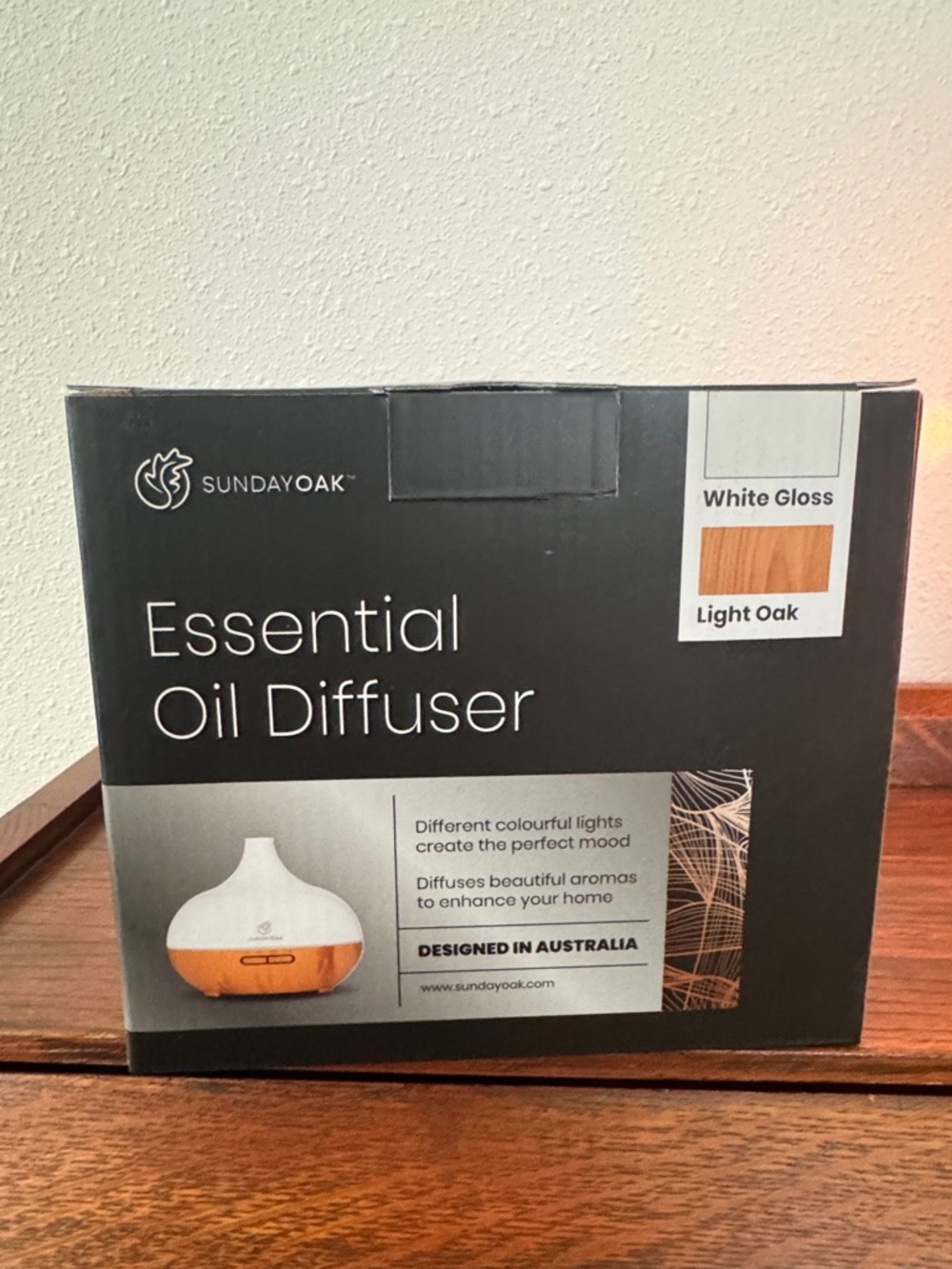 🆕 Sunday Oak 550ml Essential Oil Diffuser set - White & Light Oak color